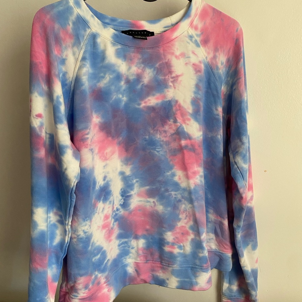 Sanctuary Tie-Dye Sweatshirt - Pink, Blue, and White.